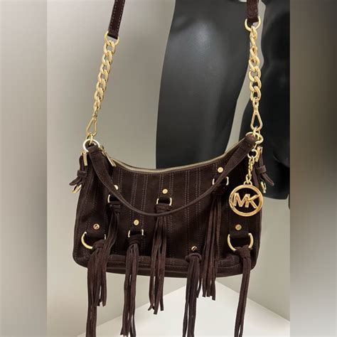 michael kors pressley suede shoulder bag|Michael Kors Presley Coffee Suede Fringe MD Convertible .